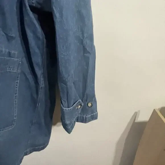 Vintage Denim & Co Duffle Chore Coat Womens 2XL Hooded 90s Long Blue Denim Togs - Picture 6 of 15